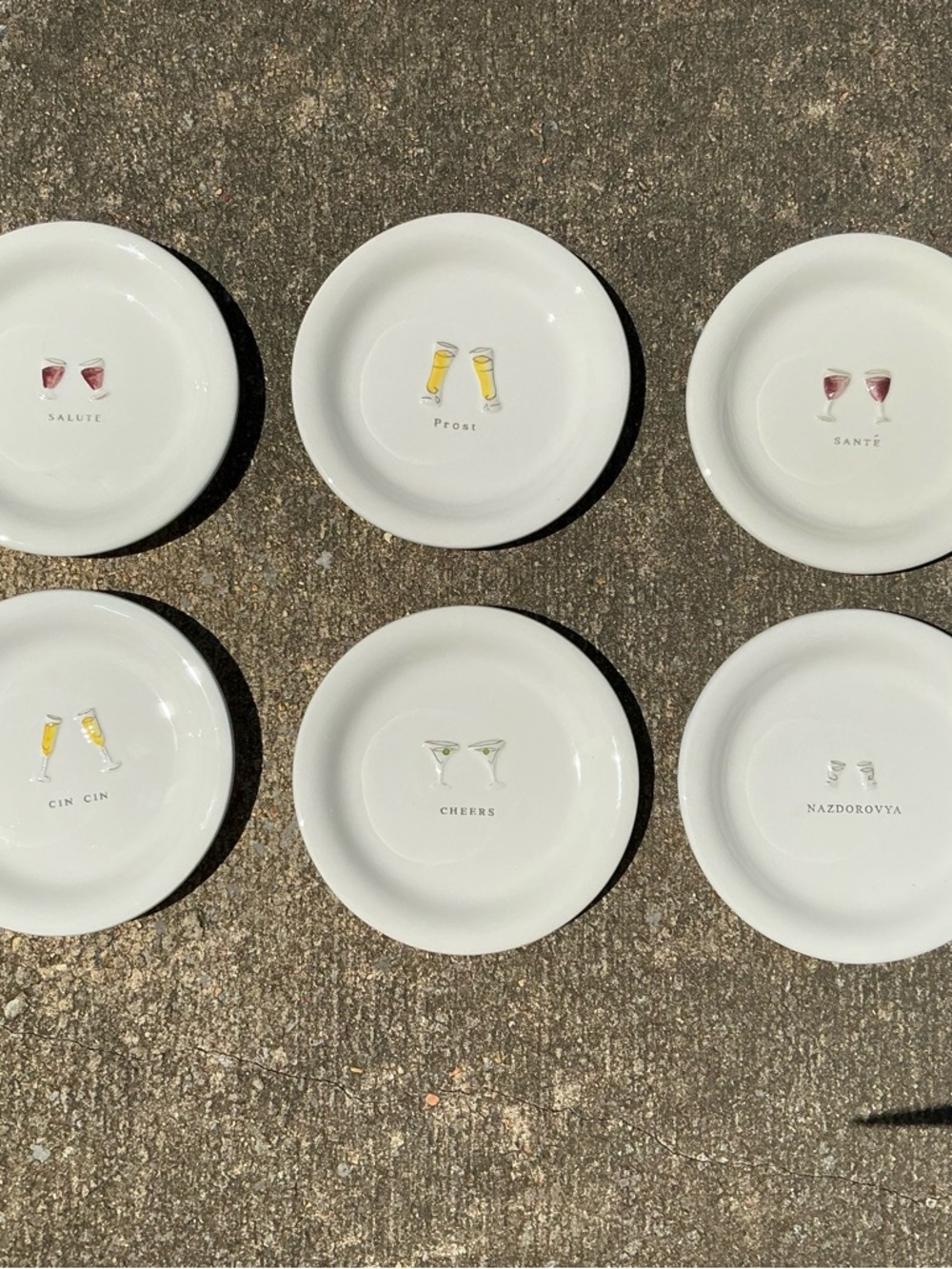 Williams Sonoma Porcelain Appetizer Plates with Cocktail Motifs